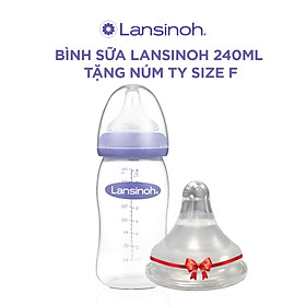 Bộ đôi bình sữa lansinoh cổ rộng dung tích 240ml + núm ty size f