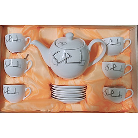 Bộ ấm chén pha trà kèm 7 đĩa sứ camelia màu trắng hoa bạc - ANTH464