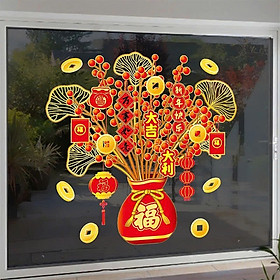 COMBO 2 Decal Trang Trí Tết 2026 Hít Tĩnh Điện | Chậu Đào Đông Đỏ Trang Trí Cửa Kính PVC- HÀNG CHÍNH HÃNG MINIIN