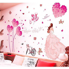 Decal dán tường Trái tim hồng và cô dâu - HP423