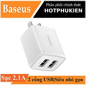 Cóc củ sạc adapter sạc nhanh 10.5W đa năng 2 cổng USB A hiệu Baseus Compact Charger trang bị chip sạc thông minh,  công nghệ tản nhiệt BCT, chân cắm US-UK - hàng nhập khẩu