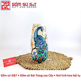 Lọ hoa bom miệng rộng khắc công Gốm Sứ G&T