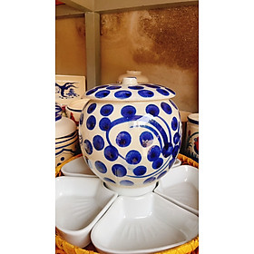 Mua Thố Sứ Chấm Bi Xanh Truyền Thống Cổ Xưa Nhiều Size  - Gà Tiềm Gà/Yến Chưng Không Chất Tạo Bóng - Gốm Xưa Nam Bộ