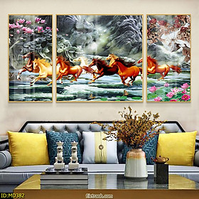 Tranh Canvas Giá Rẻ Hiện Đại - Tranh Bộ 3 Đàn Ngựa Phi Nước Đại Phong Thủy