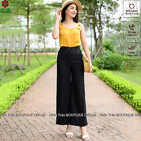 Quần ống rộng Hiền Trần BOUTIQUE lưng cạp cao baggy vải nữ dài suông loe culottes xuông màu đen