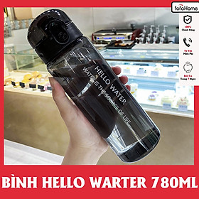 Bình Đựng Nước Nhựa Trong Thể Thao HELLO WATER Cute Dễ Thương 780ml Có Vạch Chia Và Quai Xách