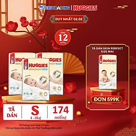 Combo 3 gói Tã/bỉm dán sơ sinh Huggies Skin Perfect S 54+4 miếng với 2 vùng thấm giảm kích ứng da