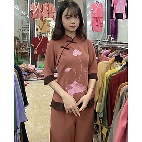 Đồ Lam Đi Chùa # Sẫm 2Nút Phối Vải Đũi Cao Cấp # Quần Áo Nữ # Đồ Bộ Nữ