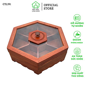 Mua Khay gỗ Hương đựng bánh kẹo  mứt tết - Nắp kính hình lục giác  mẫu mới nhất - CTL591