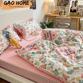 Bộ Chăn Ga Giường Full Set Cotton Korea Bedding ADU79 Đủ Kích Thước Trải Nệm 4 Món CỎ VỎ CHĂN - KO VỎ ÔM Mềm Mại Mịn Màng