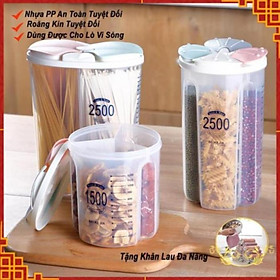 Hộp Bảo Quản Thực Phẩm, Lọ, Hũ Nhựa Trong Suốt 1500ml/2500 Nhiều Ngăn Đựng Gia Vị,Đồ Khô, Ngũ Cốc