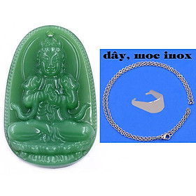 Mặt Phật Đại nhật như lai đá thạch anh xanh lá 3.6 cm kèm móc và dây chuyền inox, Mặt Phật bản mệnh
