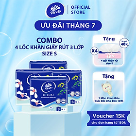 Khăn giấy rút cao cấp Vinda Deluxe 3 lớp 50 tờ size S (4 Gói)