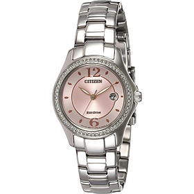 Đồng Hồ Citizen Nữ Đính Đá Swarovski Dây Kim Loại Máy Eco-Drive FE1140-51X - Mặt Hồng (20mm)