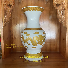 Bình bông sứ trắng hình rồng vàng cao cấp Cao 25cm
