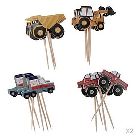 48pcs Set Paper Car Cupcake Picks Cake Toppers for Kids Birthday Party Decor