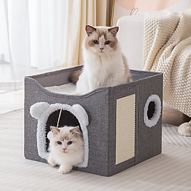Ổ nằm cho mèo dễ thương có thể gấp gọn form cứng cáp | Nhà cho mèo dùng được 2 - 3 bé êm ái dễ dàng vệ sinh kèm nệm ấm áp