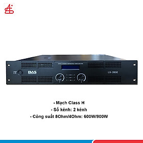 Công suất BAS LX 2600, đẩy 2 kênh 600W/1kênh. Đẩy chuyên dành cho dàn karaoke gia đình. Hàng nhập khẩu