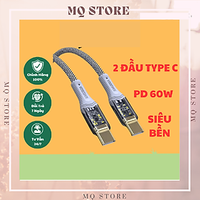 Mua Cáp sạc Kaku PD 60W Type-C to Type-C 2 đầu trong suốt  truyền dữ liệu  dây bọc dù chống đứt  đô dài 1m ( hàng chính hãng)