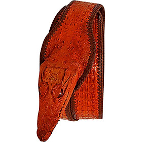 Thắt Lưng Nam Da Cá Sấu Nguyên Con Lớn Đầu Cá Sấu Huy Hoàng HT4254 - Vàng