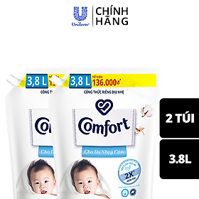 Combo 2 Túi Nước Xả Vải Comfort Thơm Hương Phấn Dịu Nhẹ Cho Cả Gia Đình 3.6L