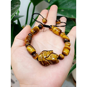 Vòng tay đá mắt hổ lu thống vàng nâu gắn hồ ly phong thủy cho Nữ công sở làm trang sức