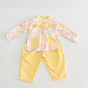 Bộ quần áo dài bé gái Hoa vàng chần bông nhẹ - AICDBGJR3KHJ - AIN Closet