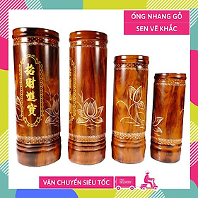 Mua Ống đựng nhang gỗ phong thủy bình an vẽ sen khắc thủ công - Nhiều cỡ