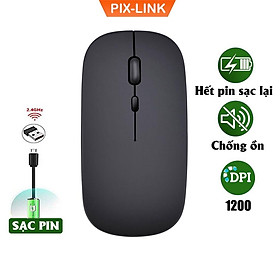 Chuột Không Dây Sạc Pin 2.4GHz PIX-LINK P1 Siêu Mỏng Không Gây Tiếng Ồn Sạc 1 Lần Dùng 1 Tuần Cho Laptop Macbook PC Tivi - Hàng Chính Hãng