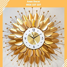 Đồng hồ treo tường thiết kế tranh lá mặt trời ánh vàng DH 508