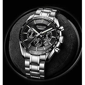 Đồng hồ nam chính hãng Kassaw K851-1 hàng mới 100% ,kính sapphire chống nước,chống xước,máy cơ (Automatic),dây kim loại trắng thép không gỉ 316L ,kiểu dáng thể thao ,mặt đen 3 núm