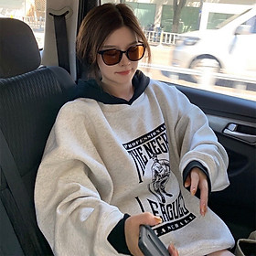 Áo Hoodie Nỉ Unisex Mũ Phối THE NEGRO  Áo Nỉ Nữ Tay Layer Dáng Thụng In Chữ Mũ Rộng