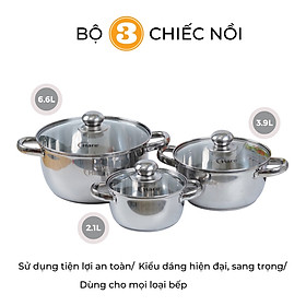 Bộ nồi inox đáy từ HR-S301 (16,20,24cm) - thương hiệu Hare -  lỗi 1 đổi 1