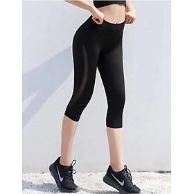 Quần Lửng Legging Nữ Phối Lưới Tập Gym,Yoga,Đi Chơi