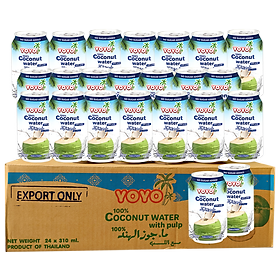 Thùng nước dừa xiêm có cơm dừa 24 lon 310ml YOYO 100% COCONUT WATER WITH PULP - NO SUGAR ADDED