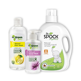 Combo Nước Giặt Xả trẻ em Organic Dr Spock cho trẻ từ 6 tháng tuổi Nước rửa bát Tinh chất Hạt Bưởi và Nước rửa tay Hoa Lạc Tiên Organic