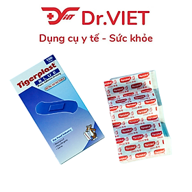 Băng keo cá nhân TigerPlast Blue có kim loại, màu xanh dễ nhận biết, dùng trong ngành công nghiệp thực phẩm, chế biến thực phẩm, nhà máy, bếp công nghiệp, sản xuất thực phẩm, hỗ trợ che phủ vết thương nhỏ, dễ phát hiện khi rơi lẫn vào thực phẩm