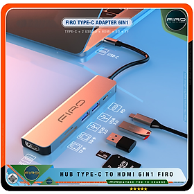Hub Type C FIRO 6in1 - Hub Chuyển Đổi Type C To HDMI Chuẩn HDTV - 1 Cổng HDMI/HDTV 4K, 2 Cổng USB 3.0, 2 Khe Đọc Thẻ TF Và SD, 1 Cổng Sạc Nhanh Type C PD - Kết Nối Tốc Độ Cao - Dùng Cho Tivi/Laptop/Playstation/PC/Smartphone – Hàng Chính Hãng