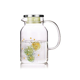 Bình thủy tinh đựng nước chịu nhiệt cao nắp inox họa tiết hoa LL-1,7L -ANTH206