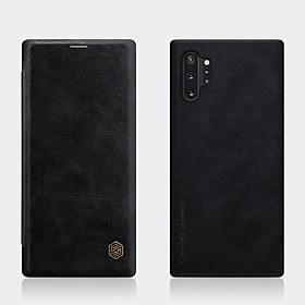 Đen - Bao da Leather cho Samsung Galaxy Note 10 Plus (6.8 inch) hiệu Nillkin có ngăn đựng thẻ, bề mặt da cao cấp mềm mịn  - Hàng chính hãng