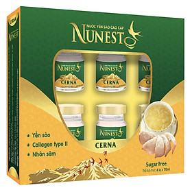 Hộp yến sào cao cấp nhân sâm collagen không đường Nunest Cerna 6 lọ x 70ml