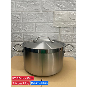 Nồi Inox 2 Quai Cao Cấp 3 Đáy _ Dung Tích: 6.3 Lít _ [ Kích Thước: 26cm x 15cm ]