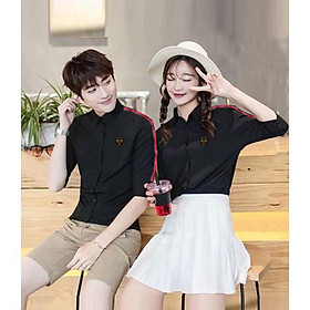  Áo Cặp Sơ Mi Viền Tay Đen Logo Con Ong