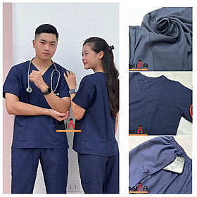 Bộ scrubs bác sĩ, quần áo y tế phẫu thuật - Màu tím than - Vải cotton co giãn