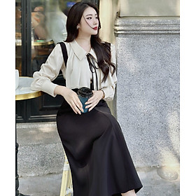 Set Đầm Thiết Kế MAY CH116 Màu Kem Phối Đen Gọn Dáng - Set Váy Thiết Kế Sang Trọng Chuẩn MAY
