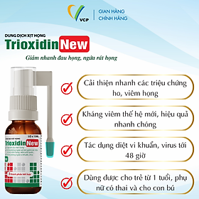 Xịt Họng Trioxidin New VCP Pharma - Hỗ Trợ Giảm Nhanh Ho, Đau Họng, Ngứa Rát Họng - Chai 15ml