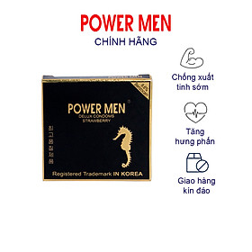 Bao cao su Gân Gai Powermen Strawberry Hương dâu, Chống xuất tinh sớm Hộp 9 bcs - che tên khi giao hàng