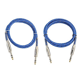 2pcs 6.35mm Stereo Male to Male Audio Cable Braided Cord for Mixer Bass Guitar Effect Microphone Accessory