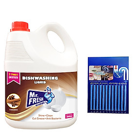 Nước rửa chén bát Mr Fresh siêu sạch 3,8 L An toàn cho da tay , không bám mùi trên bát đĩa - Tặng 1 vỉ que thông tắc tự tiêu
