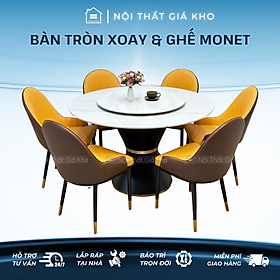 Mua Bộ bàn ăn tròn mâm xoay 2 mặt đá phiến kết hợp ghế monet